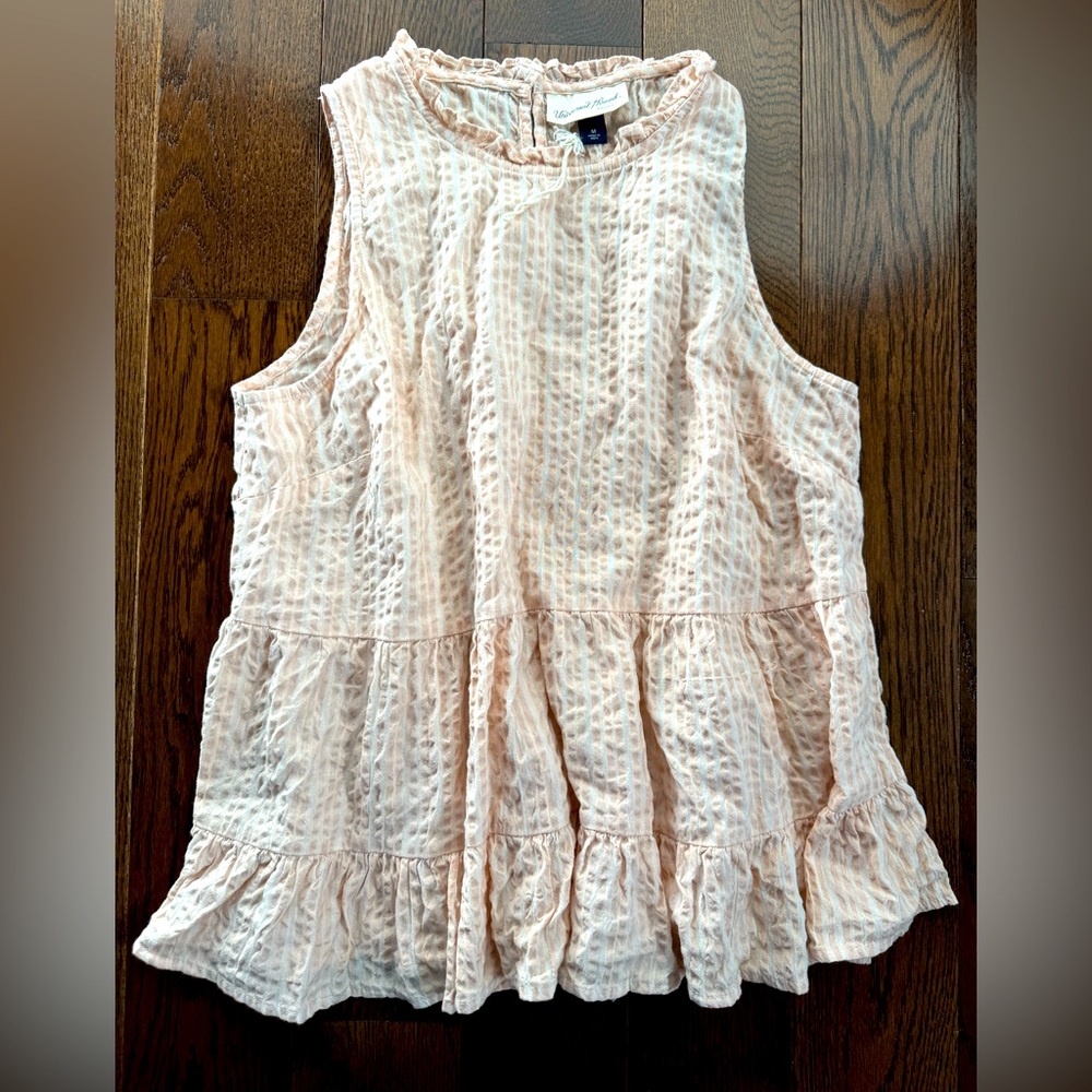 Universal Thread Pink Sleeveless Blouse with Ruffled Details and Bib Collar